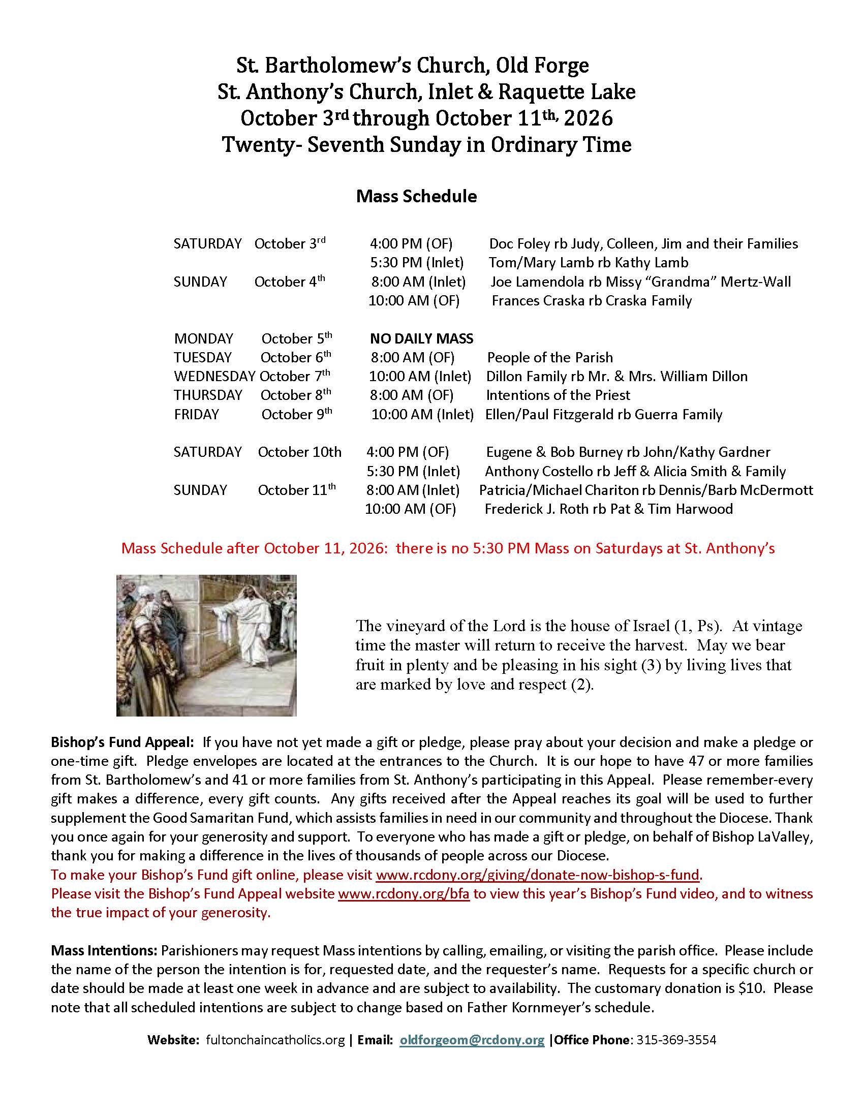 This week's parish bulletin, page 1